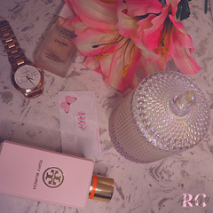 candles benefits of candles, jewelry, flowers, and tory Burch perfume, gold fossil watch and chloe